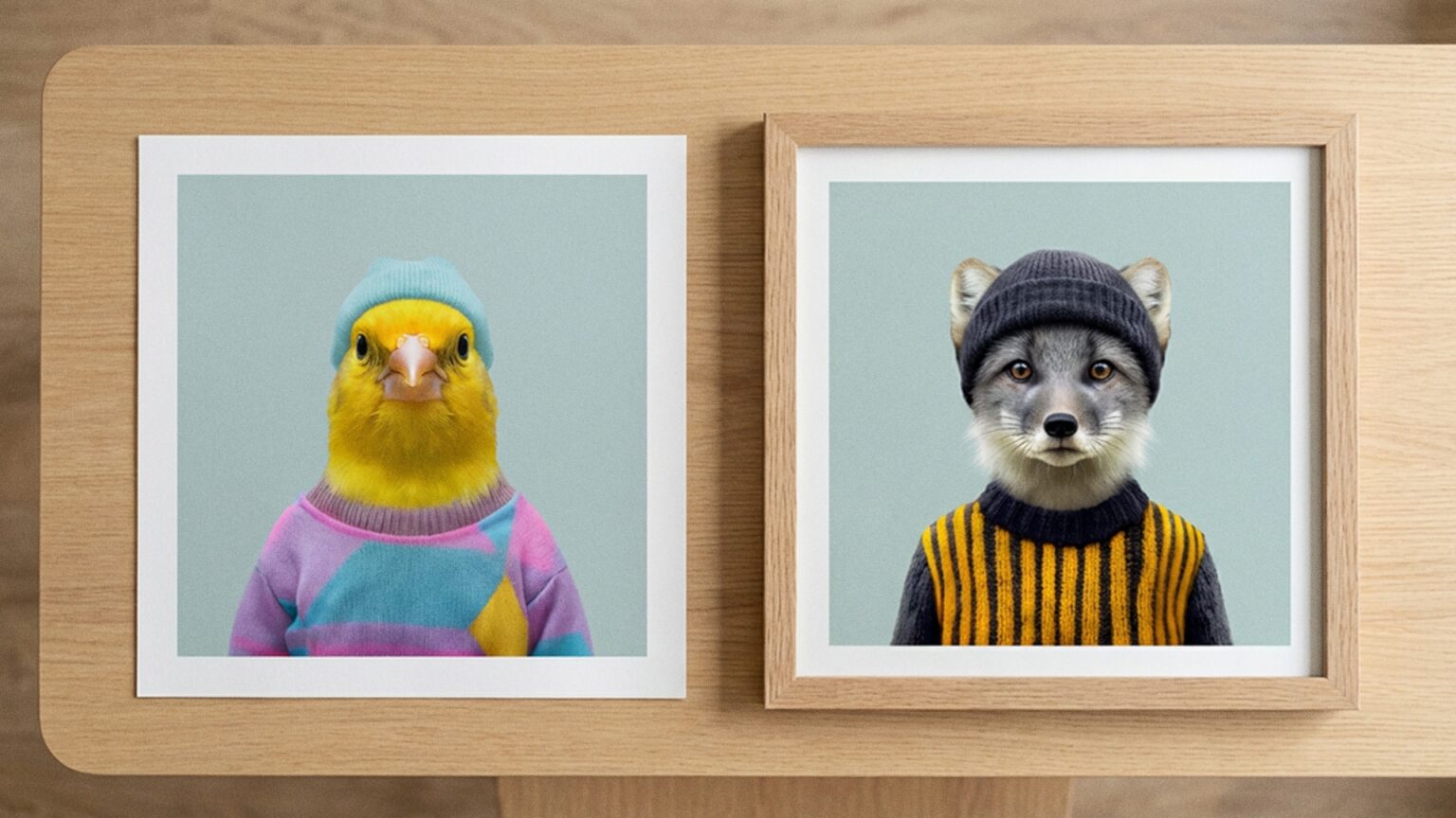 Comparison between a matte fine art print and a framed poster on a wall
