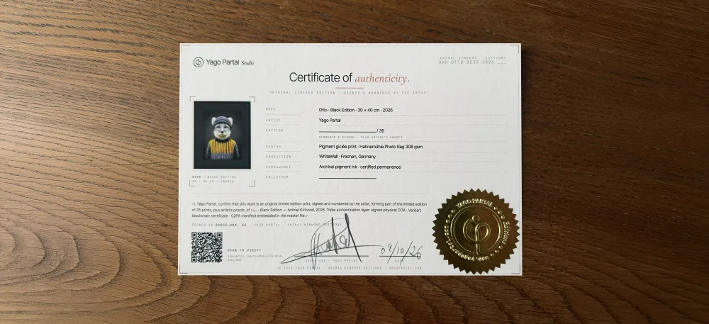 Certificate detail · hand signature · embossed seal · edition number